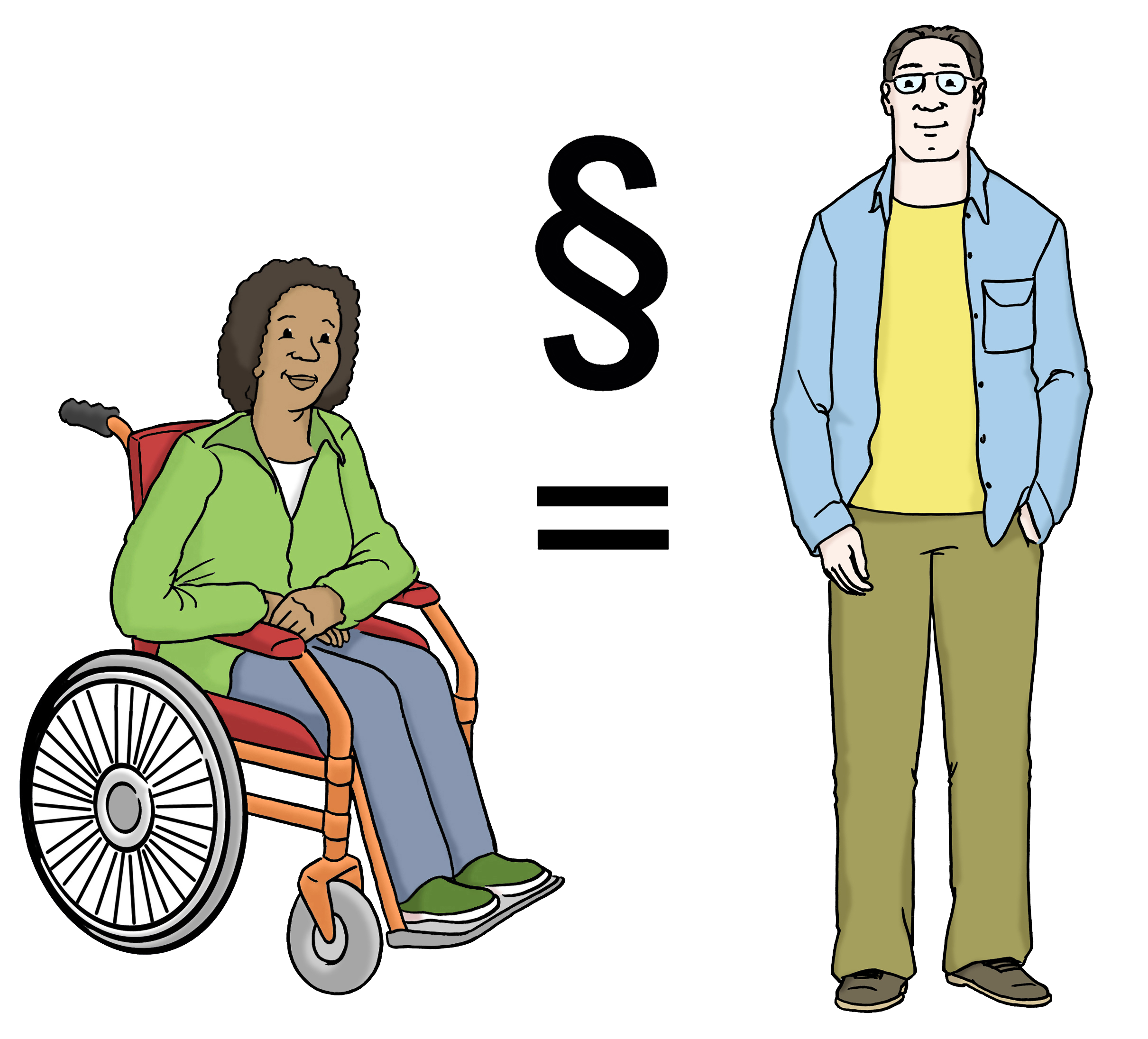 Eine Frau im Rollstuhl und ein stehender Mann